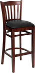HERCULES Series Mahogany Finished Vertical Slat Back Wooden Restaurant Bar Stool - Black Vinyl Seat [XU-DGW0008BARVRT-MAH-BLKV-GG]