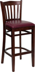 HERCULES Series Mahogany Finished Vertical Slat Back Wooden Restaurant Bar Stool - Burgundy Vinyl Seat [XU-DGW0008BARVRT-MAH-BURV-GG]