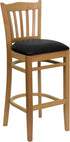 HERCULES Series Natural Wood Finished Vertical Slat Back Wooden Restaurant Bar Stool - Black Vinyl Seat [XU-DGW0008BARVRT-NAT-BLKV-GG]