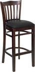 HERCULES Series Walnut Finished Vertical Slat Back Wooden Restaurant Bar Stool - Black Vinyl Seat [XU-DGW0008BARVRT-WAL-BLKV-GG]