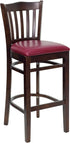 HERCULES Series Walnut Finished Vertical Slat Back Wooden Restaurant Bar Stool - Burgundy Vinyl Seat [XU-DGW0008BARVRT-WAL-BURV-GG]