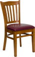 HERCULES Series Cherry Finished Vertical Slat Back Wooden Restaurant Chair - Burgundy Vinyl Seat [XU-DGW0008VRT-CHY-BURV-GG]