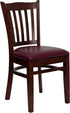 HERCULES Series Mahogany Finished Vertical Slat Back Wooden Restaurant Chair - Burgundy Vinyl Seat [XU-DGW0008VRT-MAH-BURV-GG]