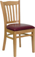 HERCULES Series Natural Wood Finished Vertical Slat Back Wooden Restaurant Chair - Burgundy Vinyl Seat [XU-DGW0008VRT-NAT-BURV-GG]