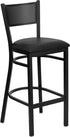 HERCULES Series Black Grid Back Metal Restaurant Bar Stool - Black Vinyl Seat [XU-DG-60116-GRD-BAR-BLKV-GG]