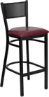 HERCULES Series Black Grid Back Metal Restaurant Bar Stool - Burgundy Vinyl Seat [XU-DG-60116-GRD-BAR-BURV-GG]