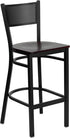 HERCULES Series Black Grid Back Metal Restaurant Bar Stool - Mahogany Wood Seat [XU-DG-60116-GRD-BAR-MAHW-GG]