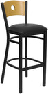 HERCULES Series Black Circle Back Metal Restaurant Bar Stool - Natural Wood Back, Black Vinyl Seat [XU-DG-6F6B-CIR-BAR-BLKV-GG]