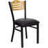 Offex Black Slat Back Metal Restaurant Chair - Natural Wood Back, Black Vinyl Seat
