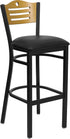 HERCULES Series Black Slat Back Metal Restaurant Bar Stool - Natural Wood Back, Black Vinyl Seat [XU-DG-6H3B-SLAT-BAR-BLKV-GG]