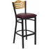 HERCULES Series Black Slat Back Metal Restaurant Bar Stool - Natural Wood Back, Burgundy Vinyl Seat [XU-DG-6H3B-SLAT-BAR-BURV-GG]