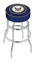 25"" L7C1 - 4"" U.S. Navy Cushion Seat with Double-Ring Chrome Base Swivel Bar Stool