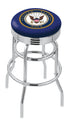 25"" L7C3C - Chrome Double Ring U.S. Navy Swivel Bar Stool with 2.5"" Ribbed Accent Ring