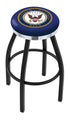 25"" L8B2C - Black Wrinkle U.S. Navy Swivel Bar Stool with Chrome Accent Ring