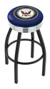 25"" L8B3C - Black Wrinkle U.S. Navy Swivel Bar Stool with Chrome 2.5"" Ribbed Accent Ring