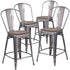 4 Pk. 24"" High Counter Height Stool with Back and Wood Seat