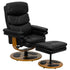 Contemporary Leather Recliner and Ottoman with Wood Base