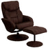 Contemporary Microfiber Recliner and Ottoman with Circular Microfiber Wrapped Base