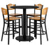 36'' Round Laminate Table Set with 4 Wood Slat Back Metal Barstools