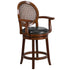 26'' High Wood Counter Height Stool with Arms and Leather Swivel Seat