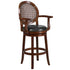 30'' High Wood Barstool with Arms and Leather Swivel Seat