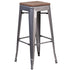 30"" High Backless Metal Barstool with Square Wood Seat