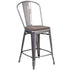 24"" High Counter Height Stool with Back and Wood Seat