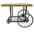 Industrial Design End Table With Wooden Top and Metal Wheels Base, Black and Brown