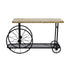 Industrial Design Sofa Console Table With Wooden Top and Metal Wheels Base,Sand Black